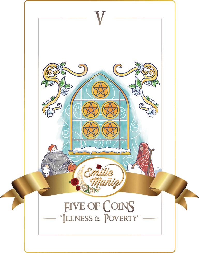 five of coins, 5 of coins, five of pentacles, 5 of pentacles, tarot card, simplicity tarot , Emilie Muniz, Tarot Reading, Tarot Reader, Tarot cards