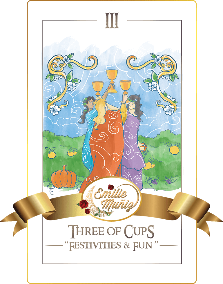 three of cups, 3 of cups, tarot card, simplicity tarot , Emilie Muniz, Tarot Reading, Tarot Reader, Tarot cards