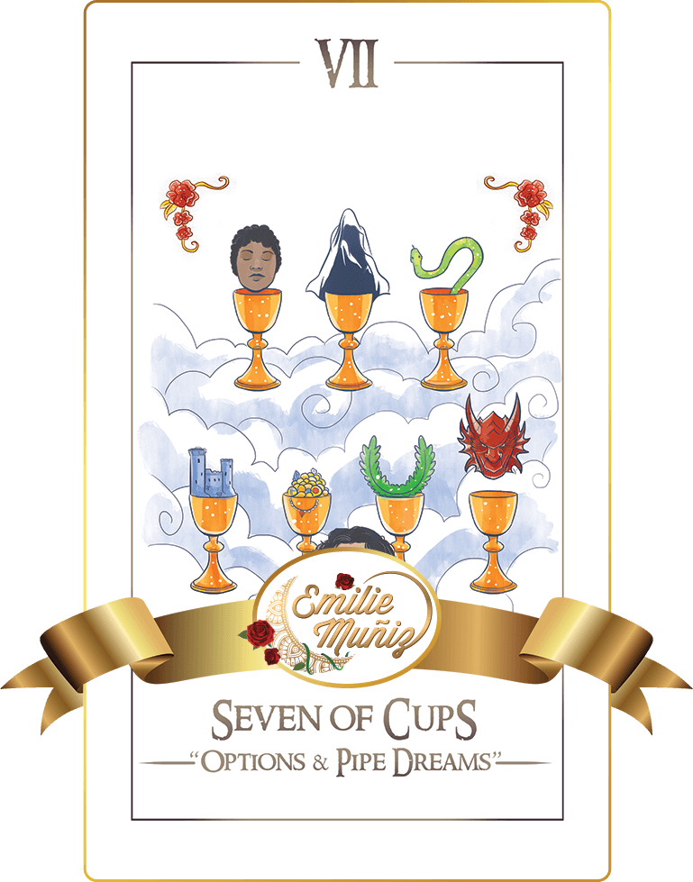 seven of cups, 7 of cups, tarot card, simplicity tarot , Emilie Muniz, Tarot Reading, Tarot Reader, Tarot cards