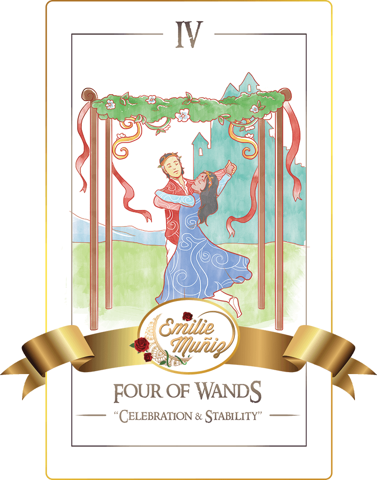 four of wands, 4 of wands, tarot card, simplicity tarot , Emilie Muniz, Tarot Reading, Tarot Reader, Tarot cards