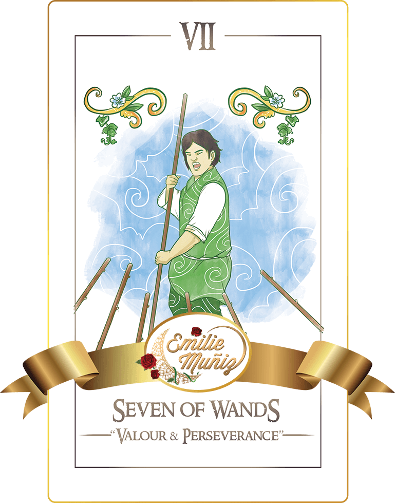 seven of wands, 7 of wands, tarot card, simplicity tarot , Emilie Muniz, Tarot Reading, Tarot Reader, Tarot cards